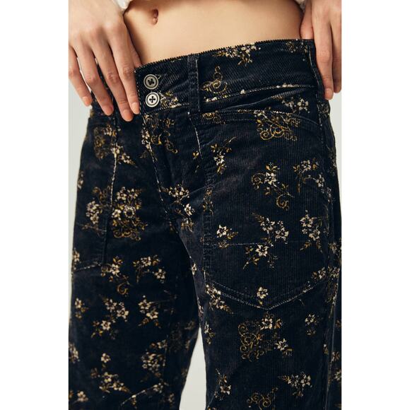 Anthropologie Pilcro The Wanderer Corduroy Pants Black Floral Size 26 - Picture 3 of 16